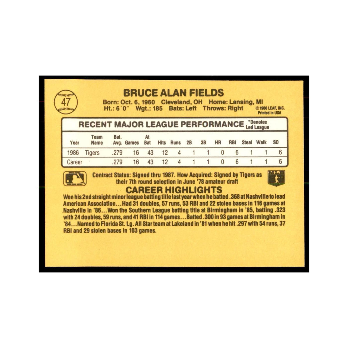 1987 Donruss Bruce Fields RC Baseball Cards #47