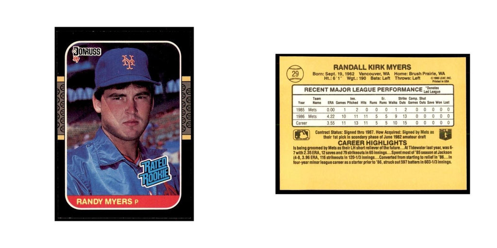 1987 Donruss Randy Myers RC Baseball Cards #29