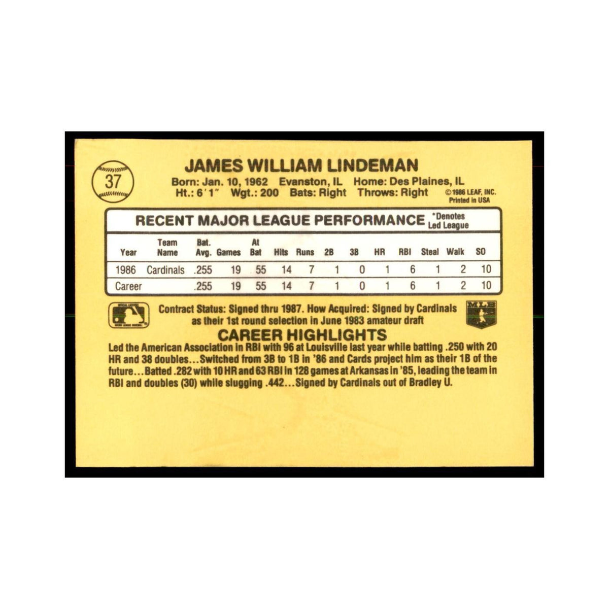 1987 Donruss Jim Lindeman RC Baseball Cards #37