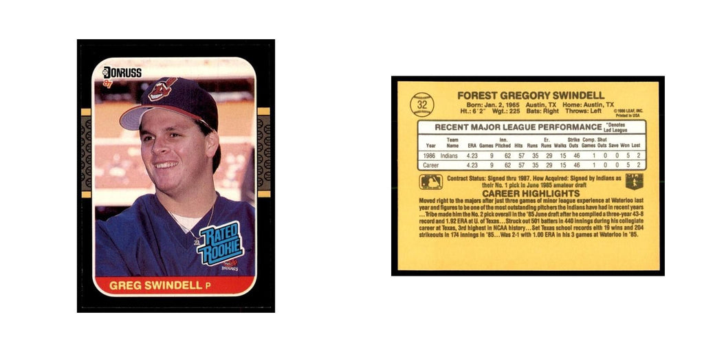 1987 Donruss Greg Swindell RC Baseball Cards #32