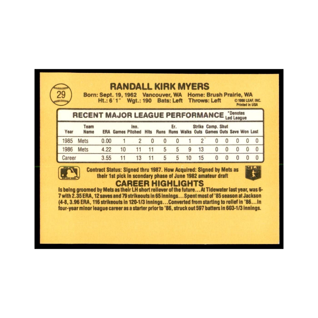 1987 Donruss Randy Myers RC Baseball Cards #29