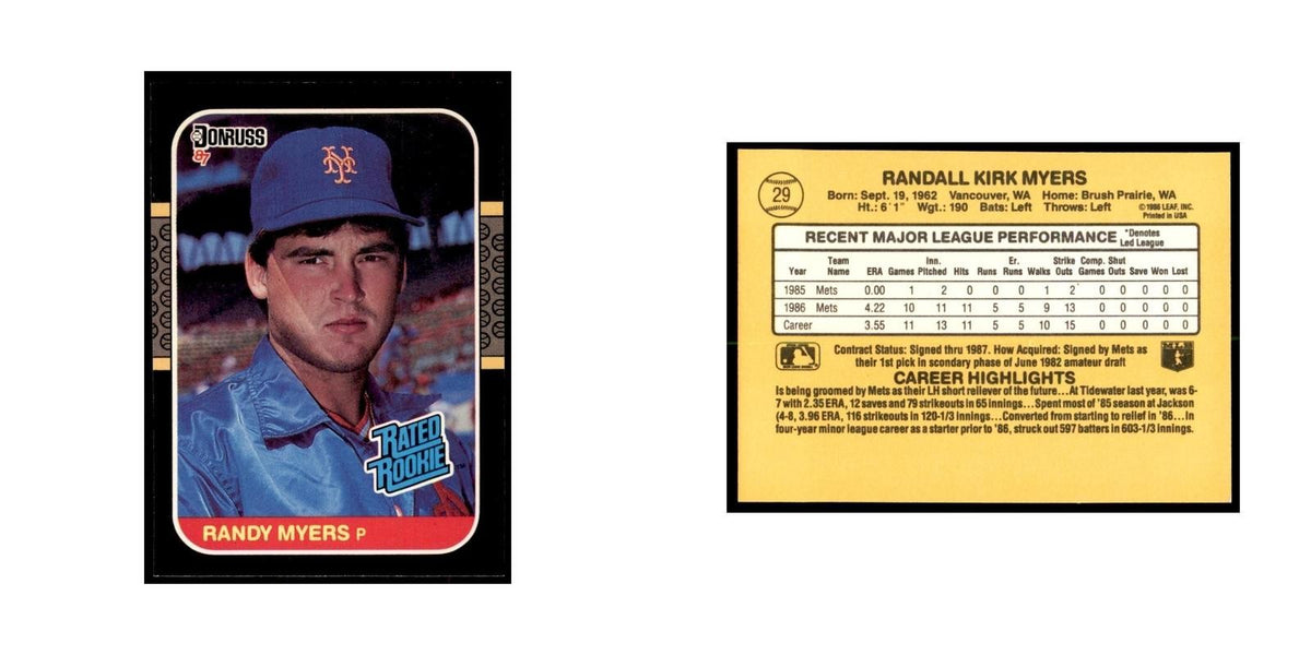 1987 Donruss Randy Myers RC Baseball Cards #29