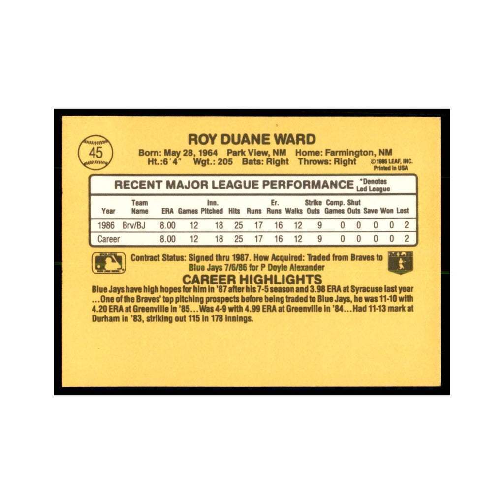 1987 Donruss Duane Ward RC Baseball Cards #45