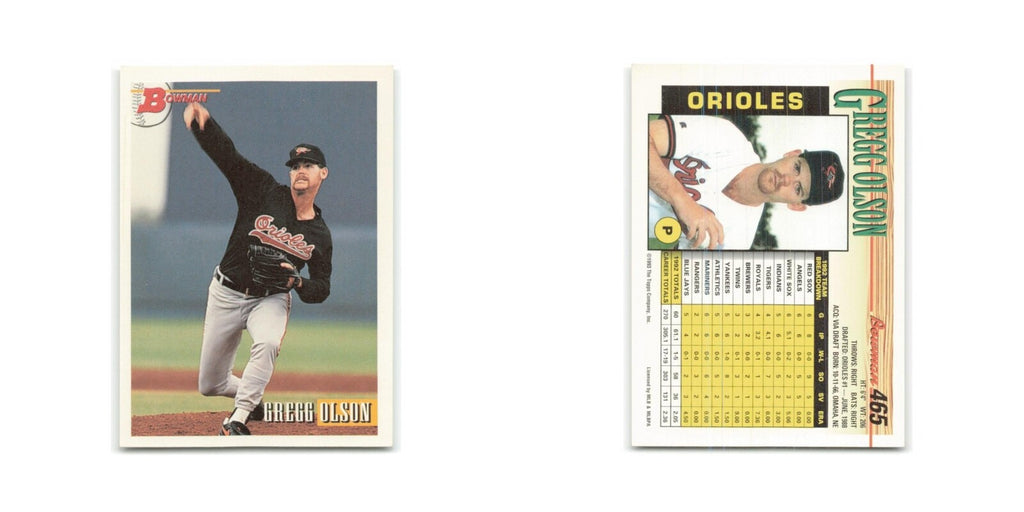 Gregg Olson 1993 Bowman #465 Baltimore Orioles Baseball Card NM