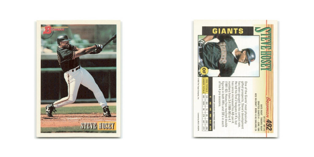 Steve Hosey 1993 Bowman #492 San Francisco Giants Baseball Card NM