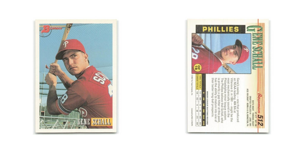 Gene Schall Rookie 1993 Bowman #512 Philadelphia Phillies Baseball Card NM
