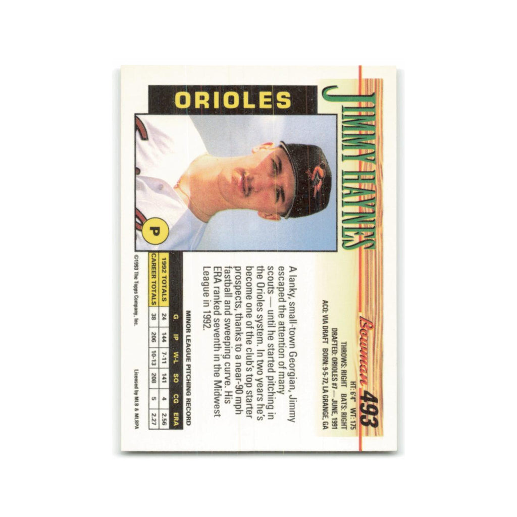 Jimmy Haynes Rookie 1993 Bowman #493 Baltimore Orioles Baseball Card NM