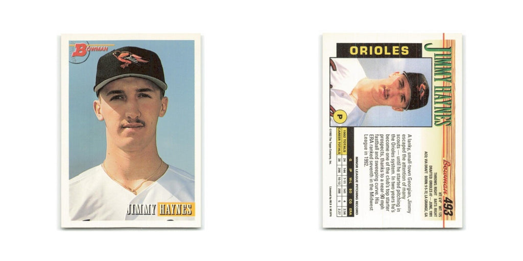 Jimmy Haynes Rookie 1993 Bowman #493 Baltimore Orioles Baseball Card NM