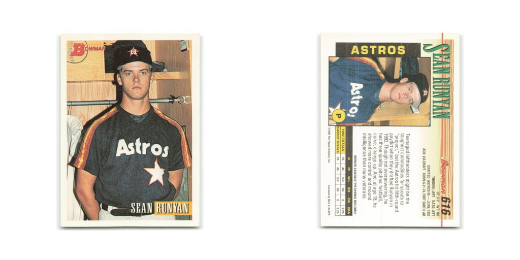 Sean Runyan Rookie 1993 Bowman #616 Houston Astros Baseball Card NM