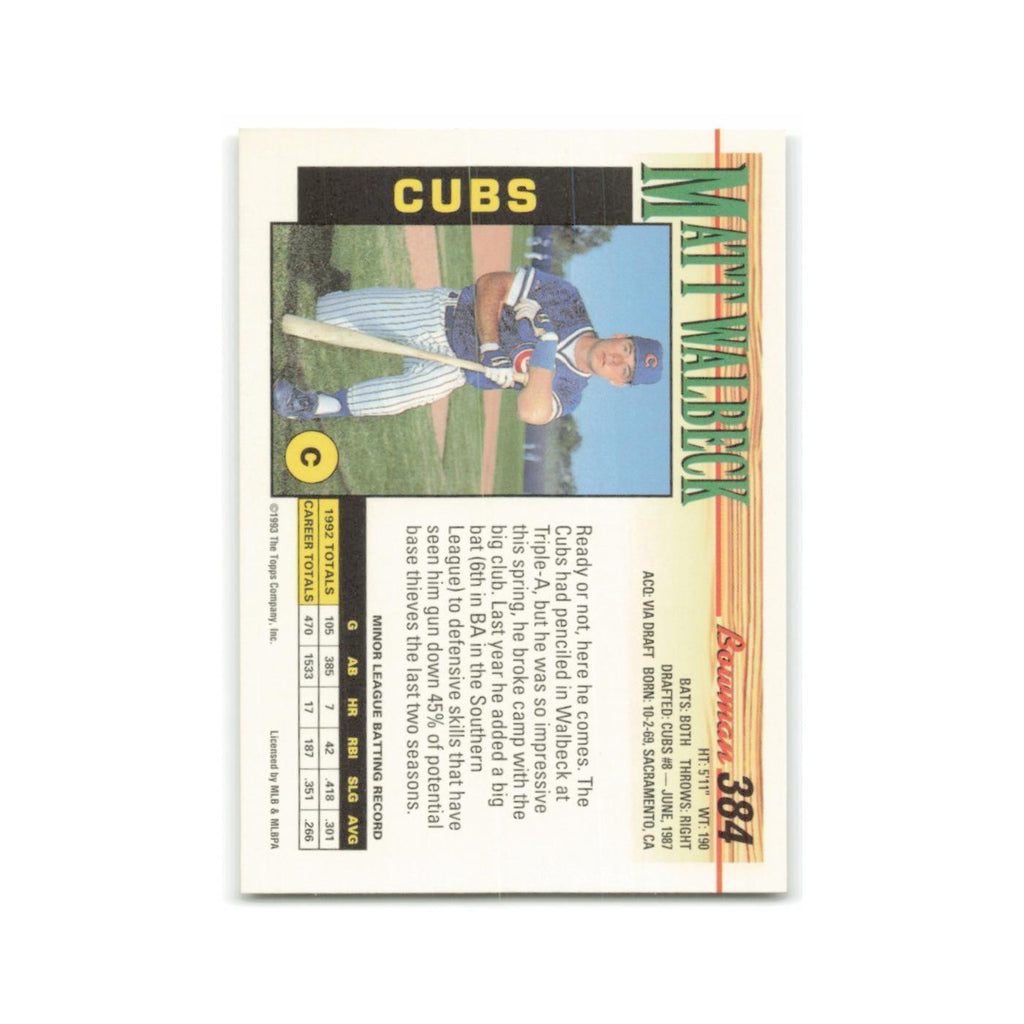 Matt Walbeck Rookie 1993 Bowman #384 Chicago Cubs Baseball Card NM