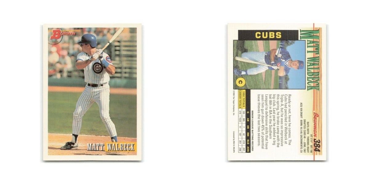 Matt Walbeck Rookie 1993 Bowman #384 Chicago Cubs Baseball Card NM