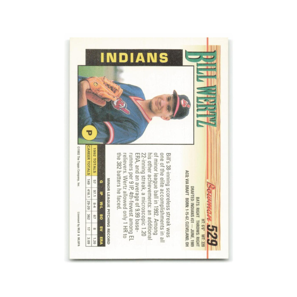 Bill Wertz Rookie 1993 Bowman #529 Cleveland Indians Baseball Card NM