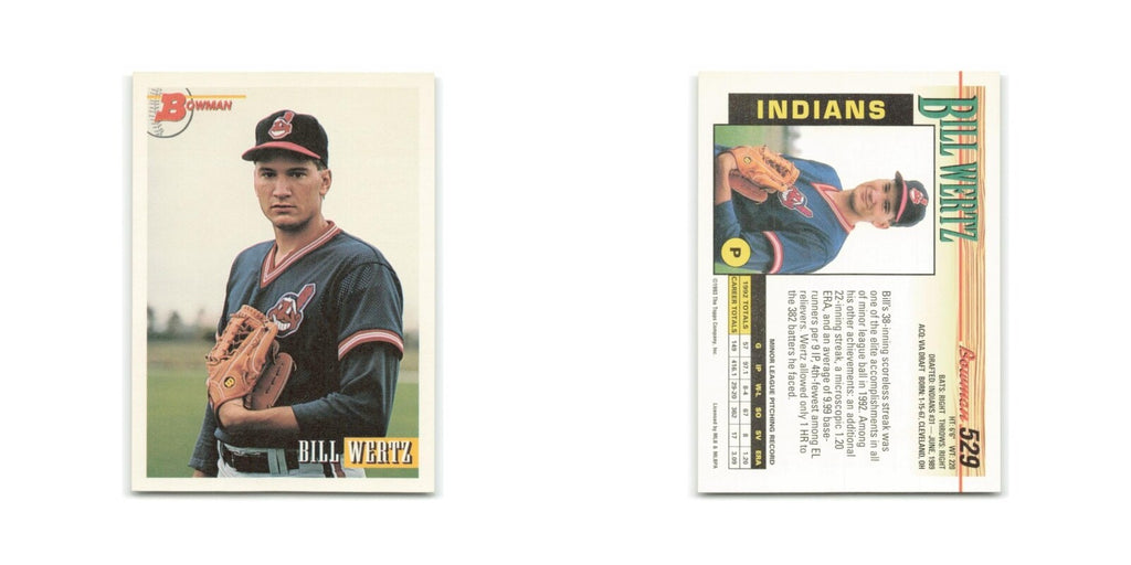 Bill Wertz Rookie 1993 Bowman #529 Cleveland Indians Baseball Card NM