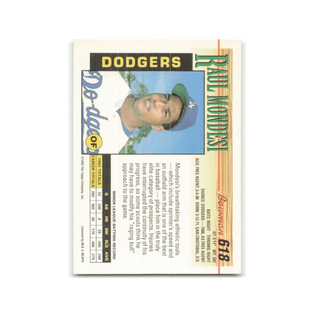 Raul Mondesi 1993 Bowman #618 Los Angeles Dodgers Baseball Card NM