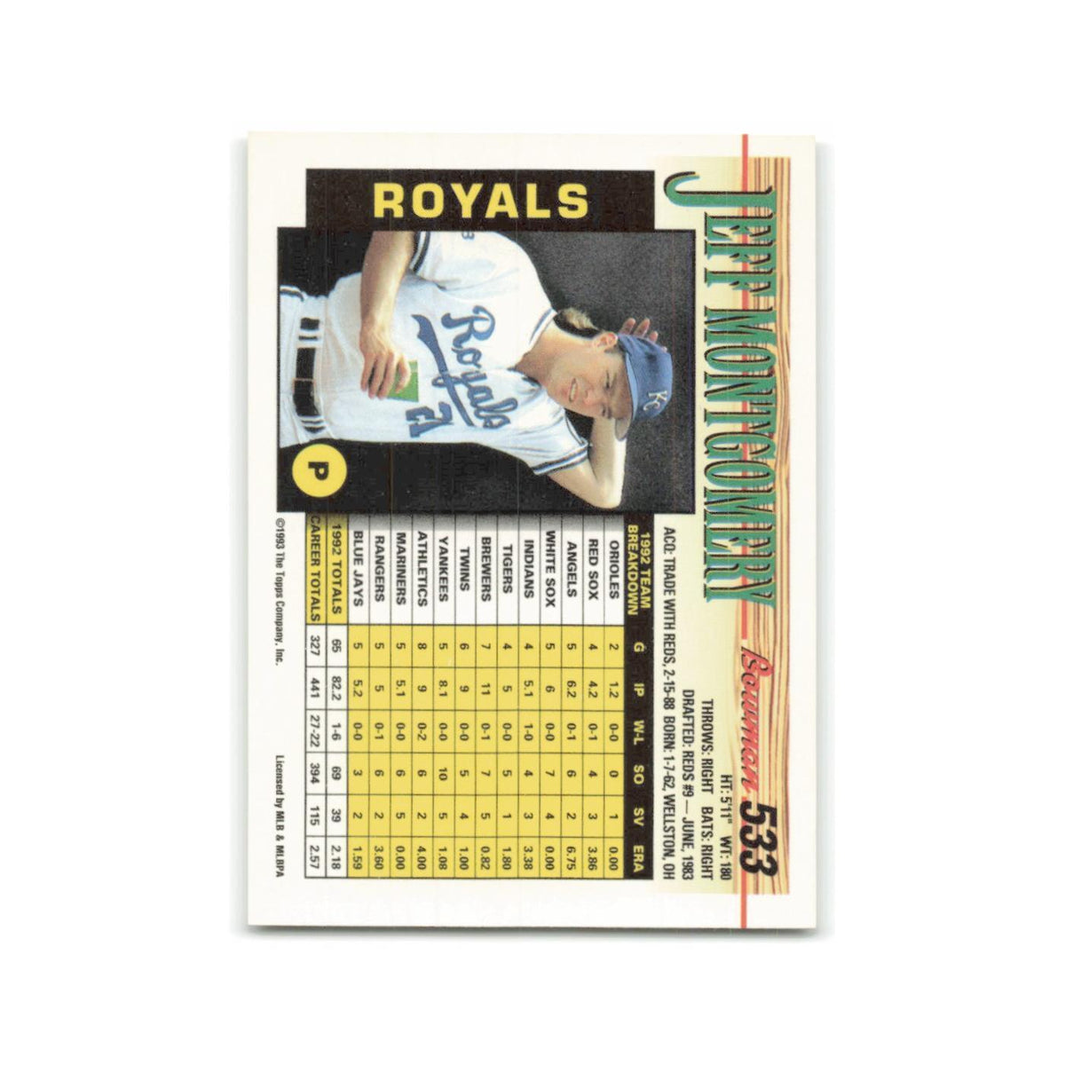 Jeff Montgomery 1993 Bowman #533 Kansas City Royals Baseball Card NM