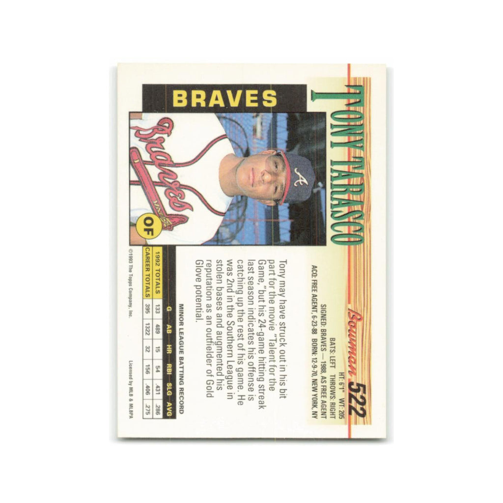 Tony Tarasco Rookie 1993 Bowman #522 Atlanta Braves Baseball Card NM