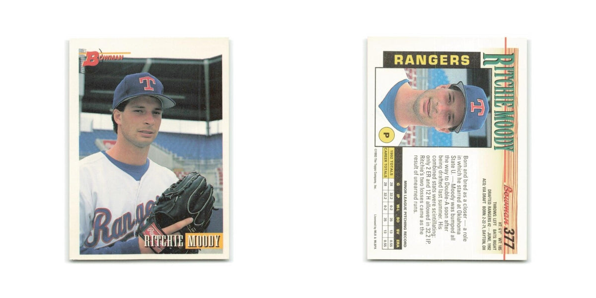 Ritchie Moody Rookie 1993 Bowman #377 Texas Rangers Baseball Card NM