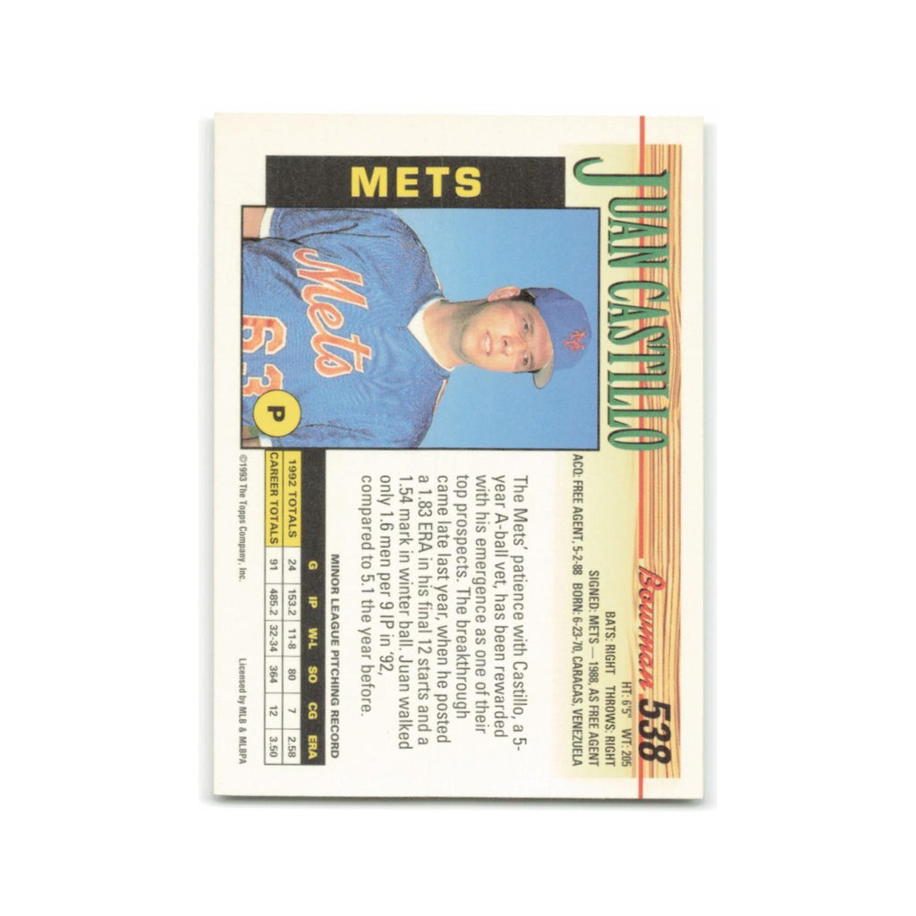 Juan Castillo Rookie 1993 Bowman #538 New York Mets Baseball Card NM