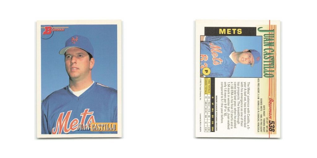 Juan Castillo Rookie 1993 Bowman #538 New York Mets Baseball Card NM