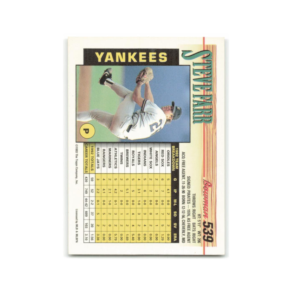 Steve Farr 1993 Bowman #539 New York Yankees Baseball Card NM
