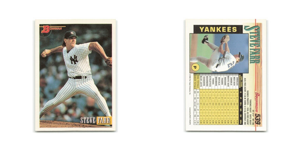 Steve Farr 1993 Bowman #539 New York Yankees Baseball Card NM