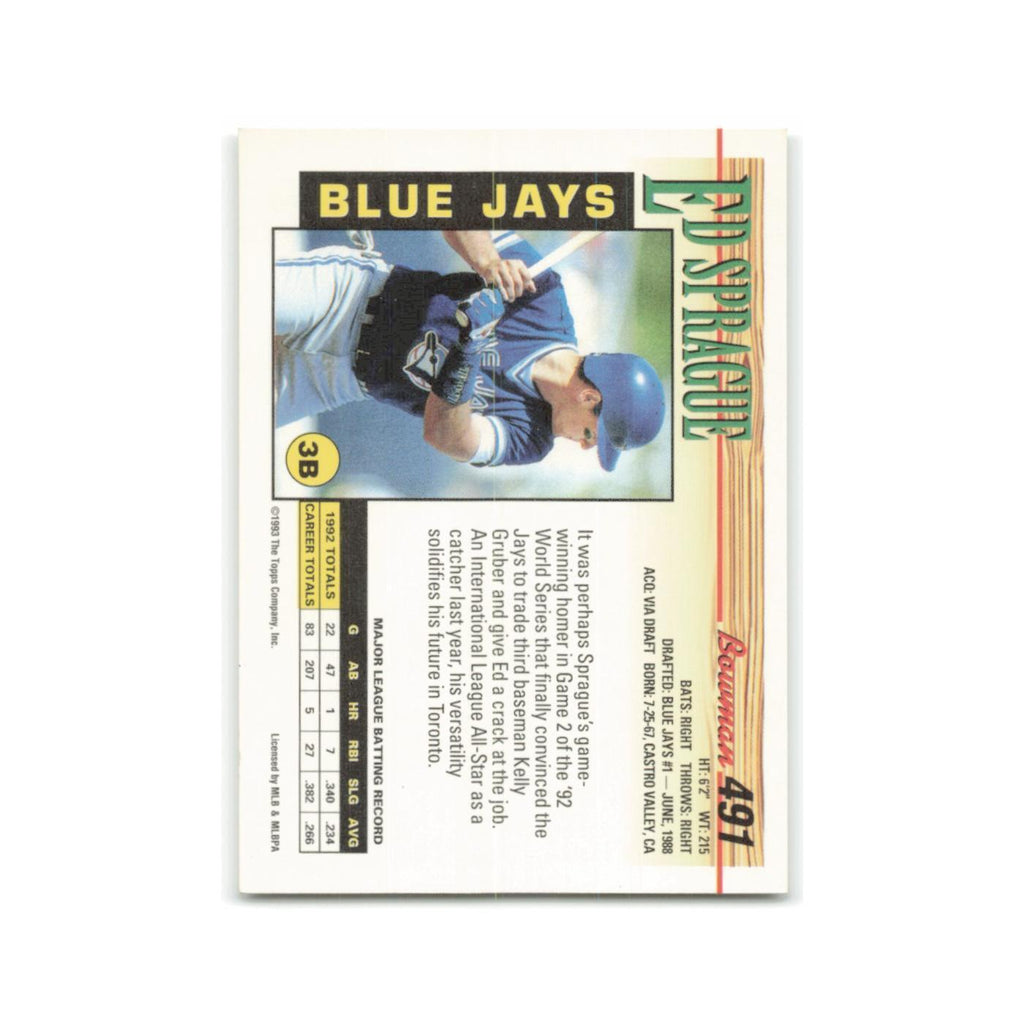 Ed Sprague 1993 Bowman #491 Toronto Blue Jays Baseball Card NM