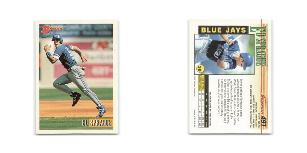 Ed Sprague 1993 Bowman #491 Toronto Blue Jays Baseball Card NM