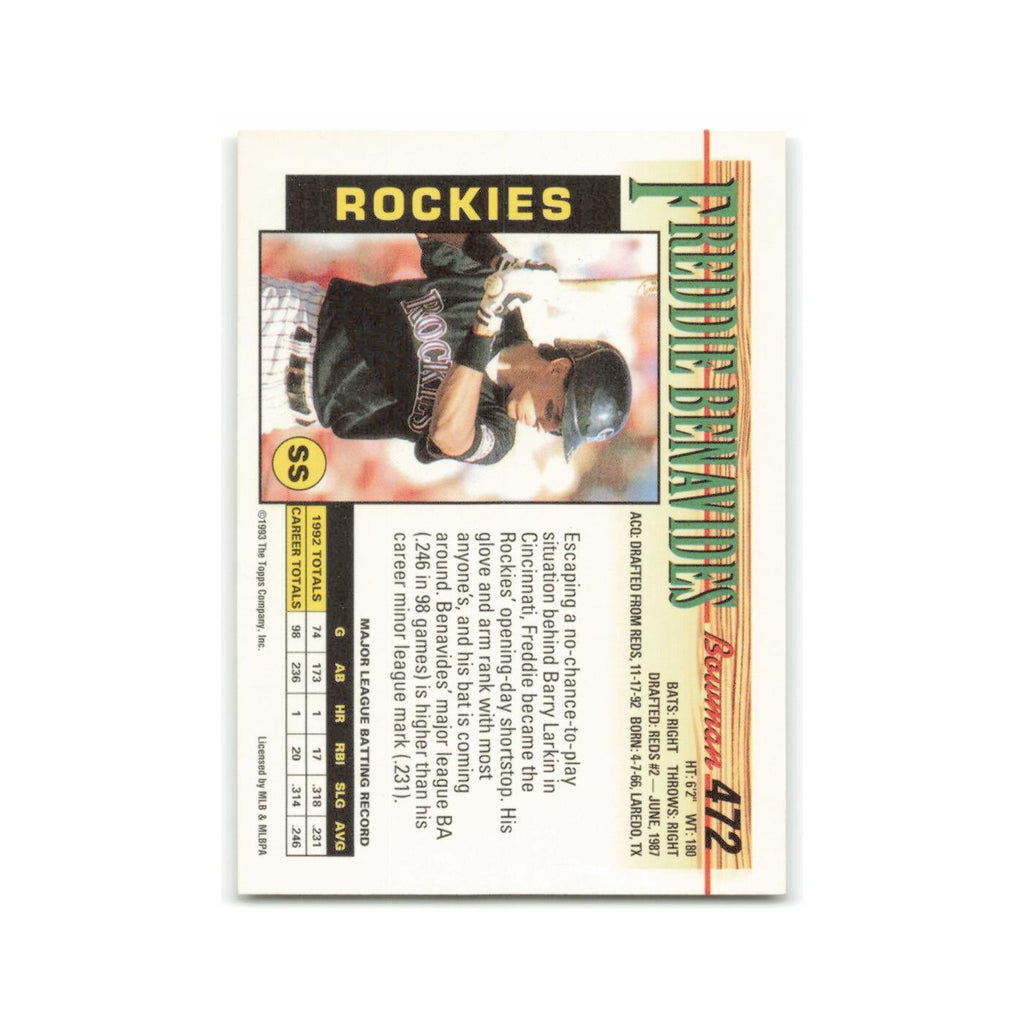 Freddie Benavides 1993 Bowman #472 Colorado Rockies Baseball Card NM