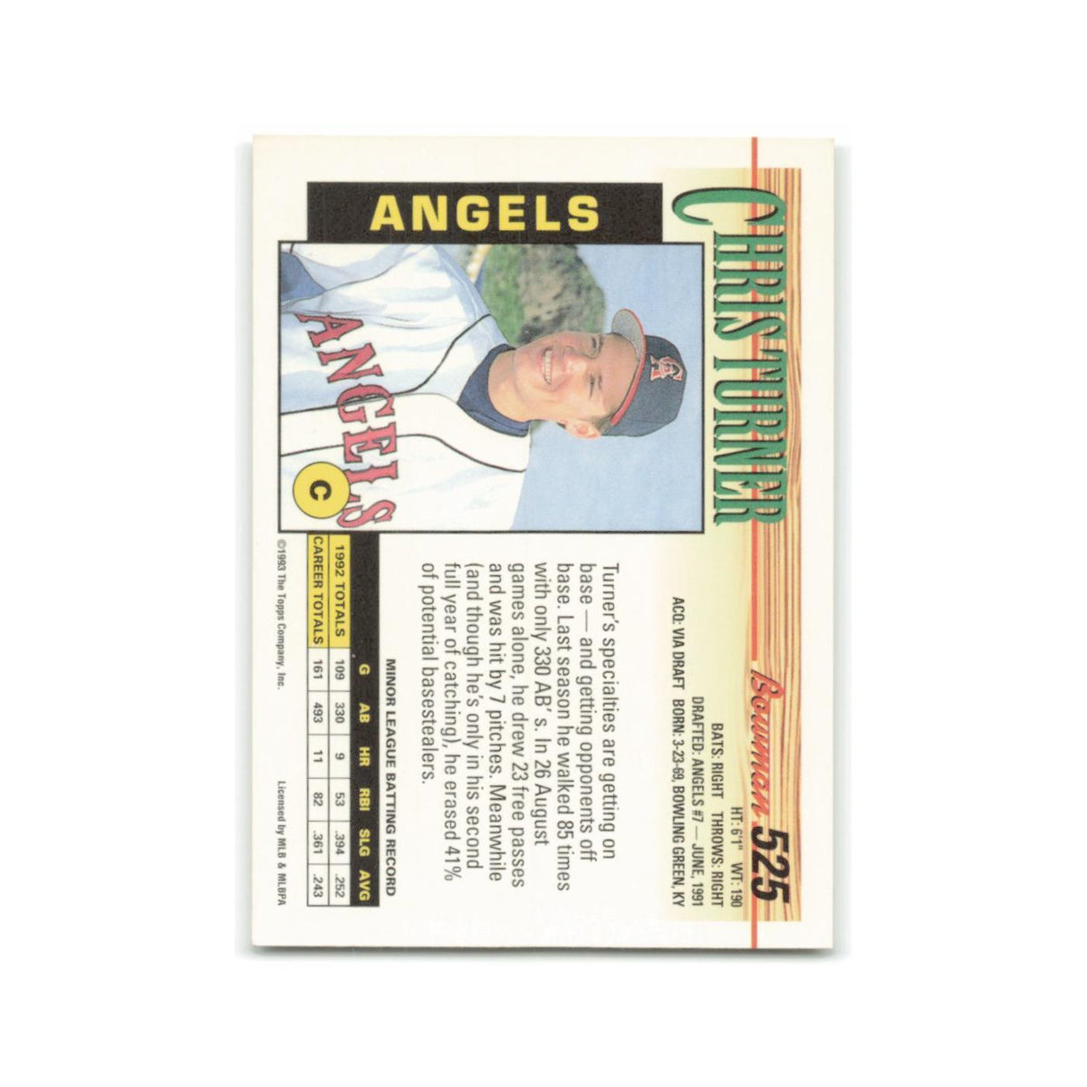 Chris Turner Rookie 1993 Bowman #525 California Angels Baseball Card NM