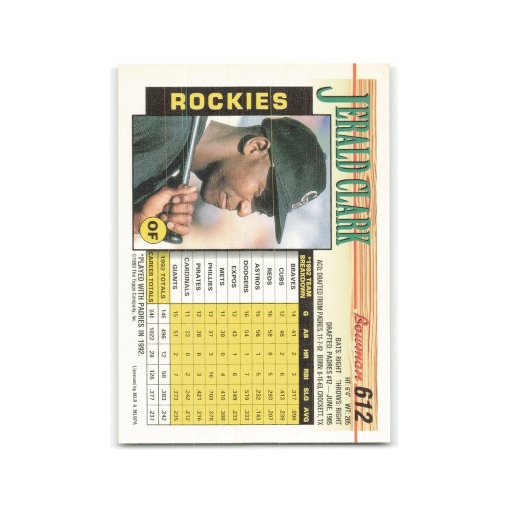 Jerald Clark 1993 Bowman #612 Colorado Rockies Baseball Card NM