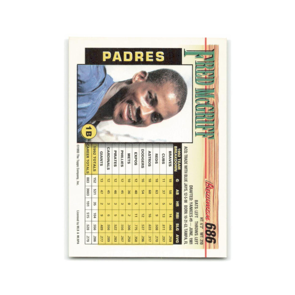 Fred McGriff 1993 Bowman #686 San Diego Padres Baseball Card NM