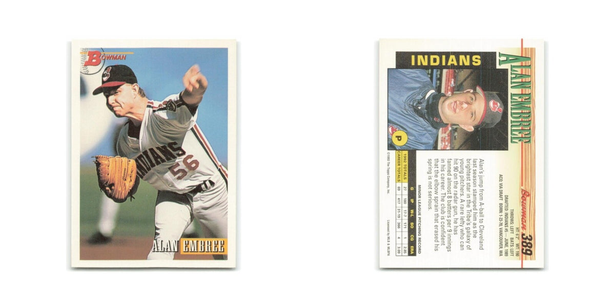 Alan Embree 1993 Bowman #389 Cleveland Indians Baseball Card NM