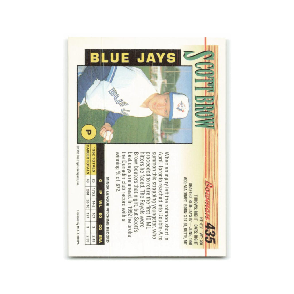 Scott Brow Rookie 1993 Bowman #435 Toronto Blue Jays Baseball Card NM