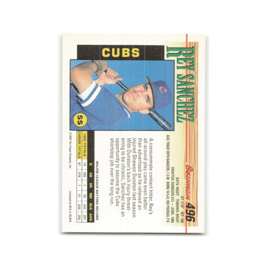 Rey Sanchez 1993 Bowman #496 Chicago Cubs Baseball Card NM