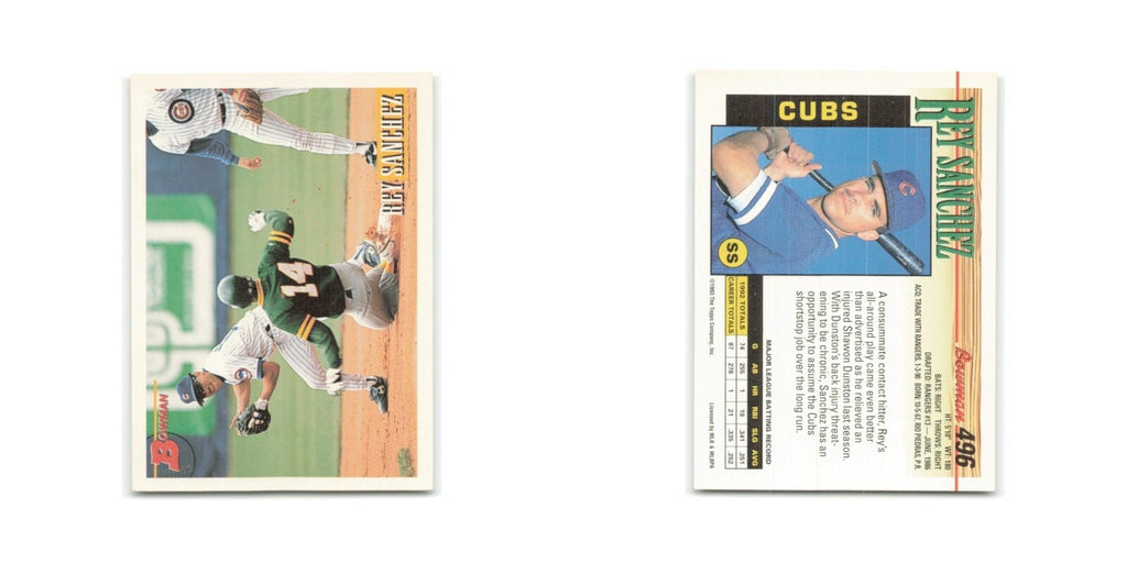 Rey Sanchez 1993 Bowman #496 Chicago Cubs Baseball Card NM