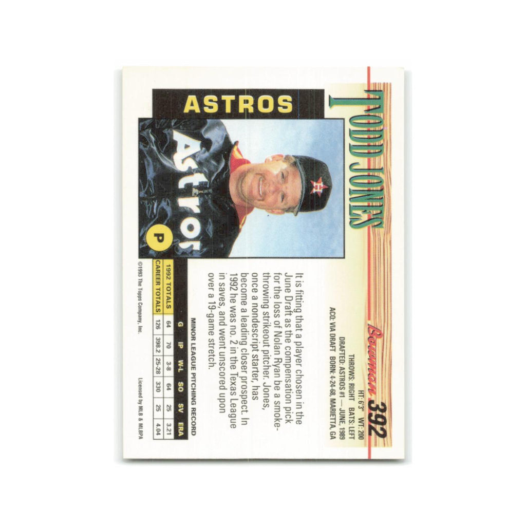 Todd Jones 1993 Bowman #392 Houston Astros Baseball Card NM