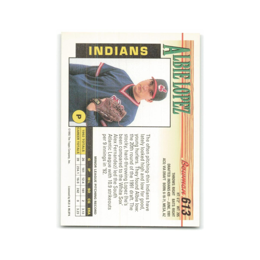 Albie Lopez Rookie 1993 Bowman #613 Cleveland Indians Baseball Card NM