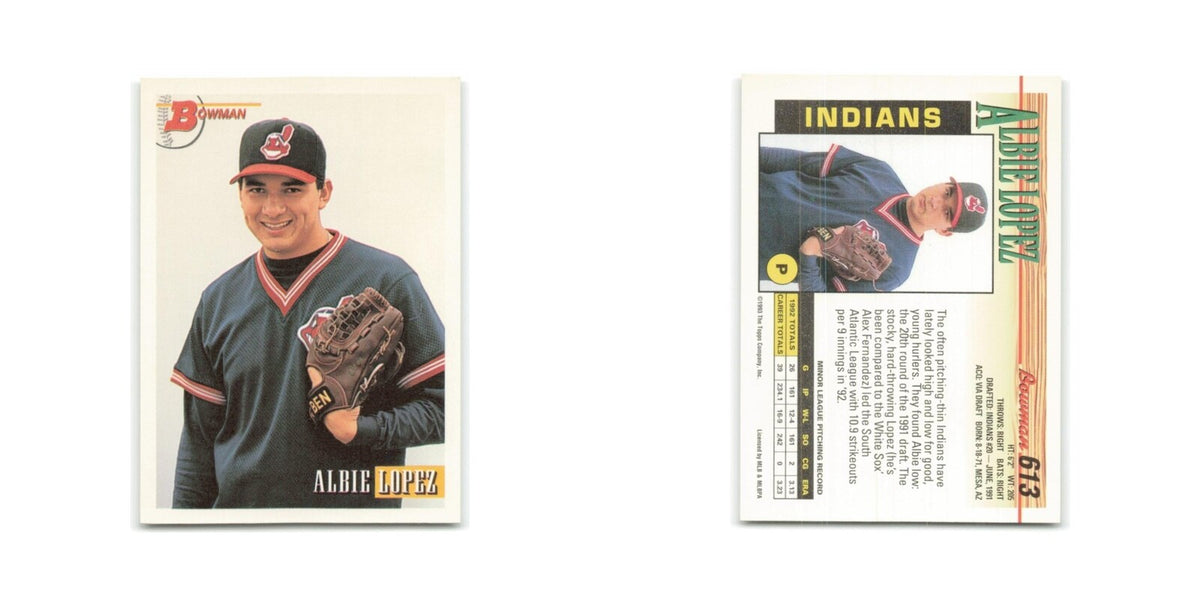 Albie Lopez Rookie 1993 Bowman #613 Cleveland Indians Baseball Card NM