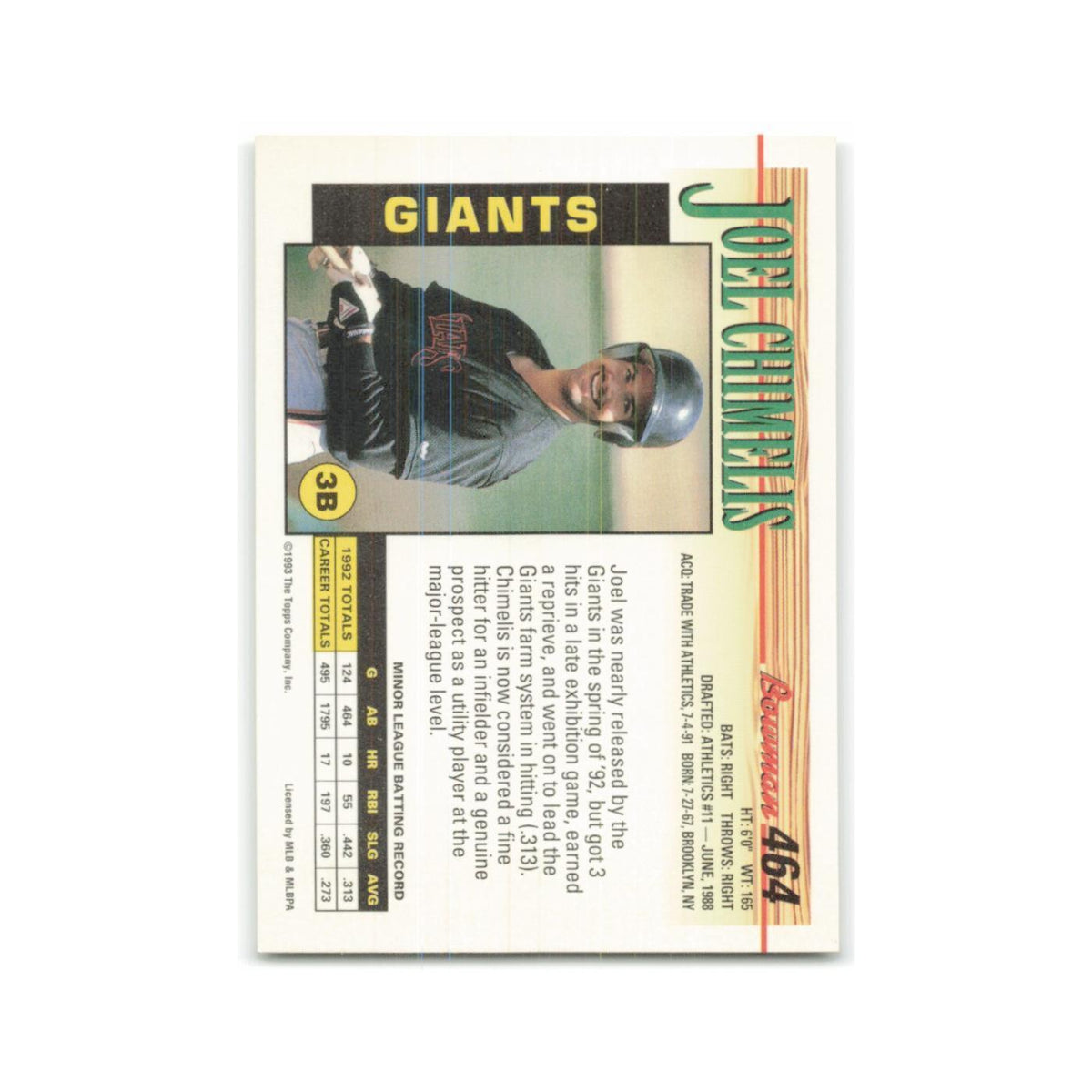 Joel Chimelis Rookie 1993 Bowman #464 San Francisco Giants Baseball Card NM