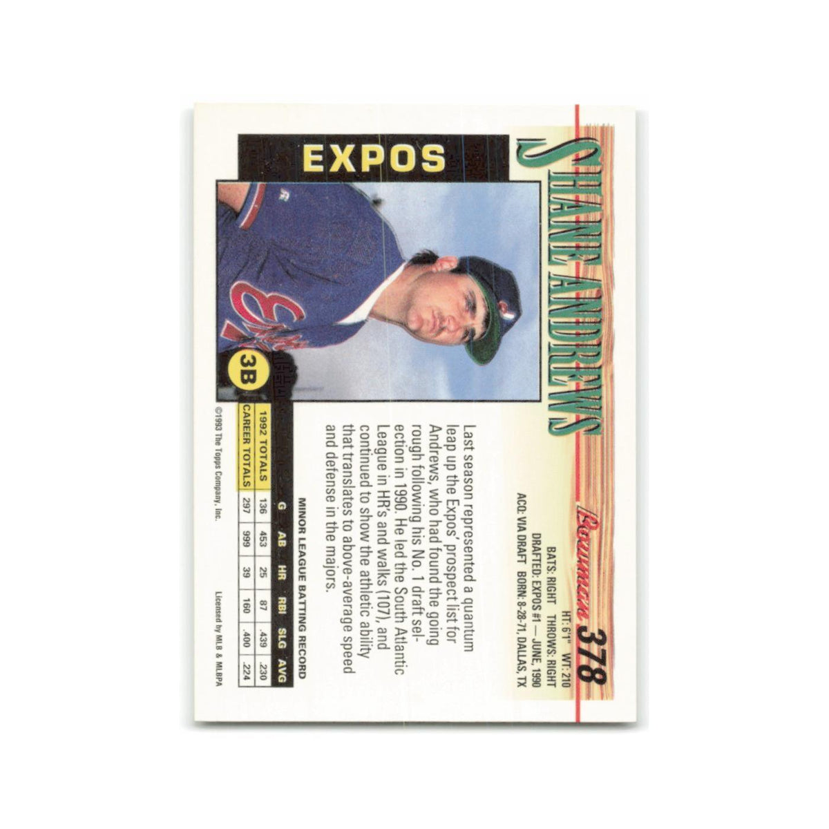 Shane Andrews 1993 Bowman #378 Montreal Expos Baseball Card NM