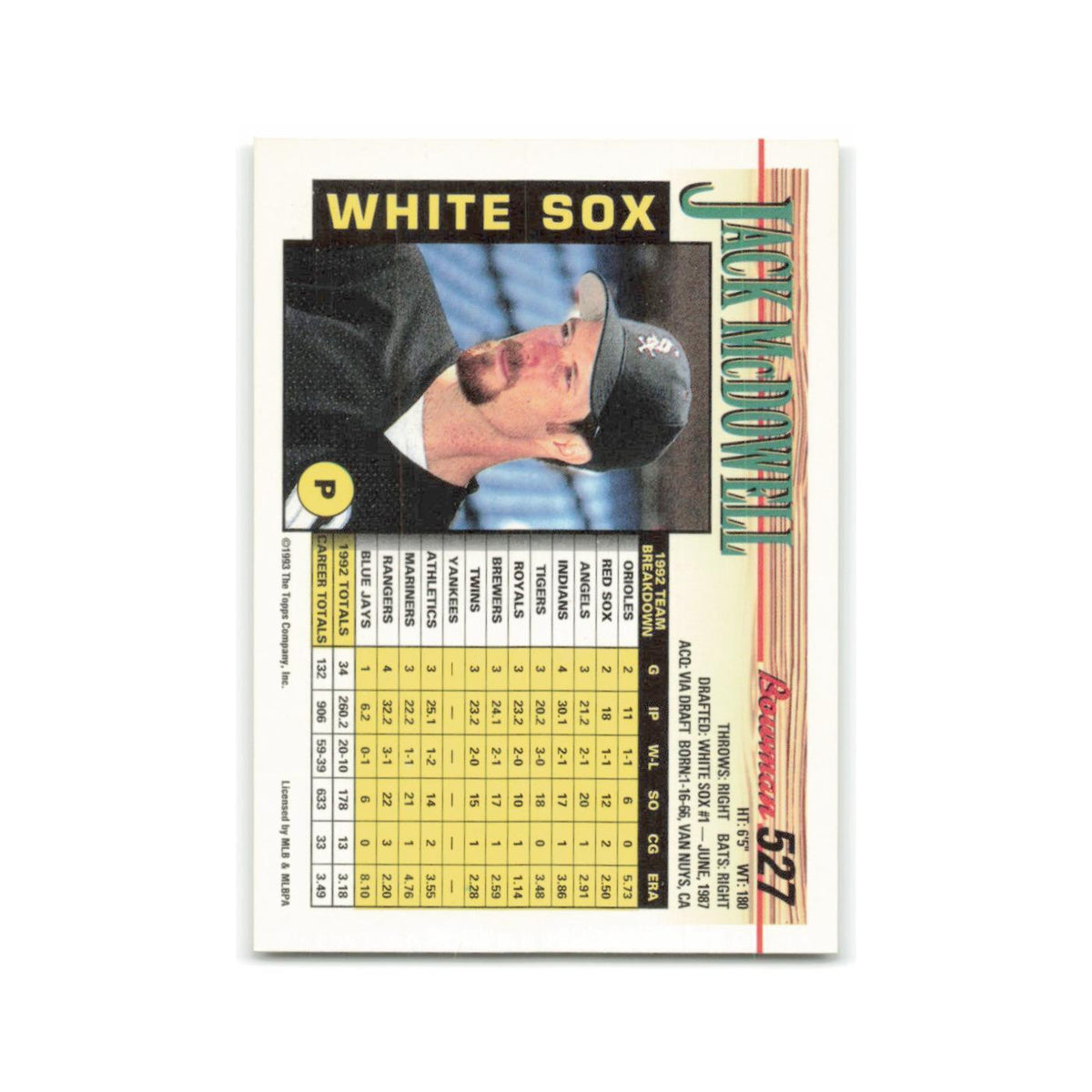 Jack McDowell 1993 Bowman #527 Chicago White Sox Baseball Card NM