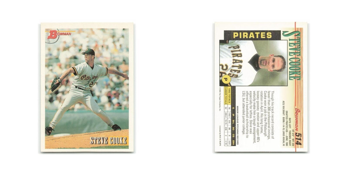 Steve Cooke 1993 Bowman #514 Pittsburgh Pirates Baseball Card NM