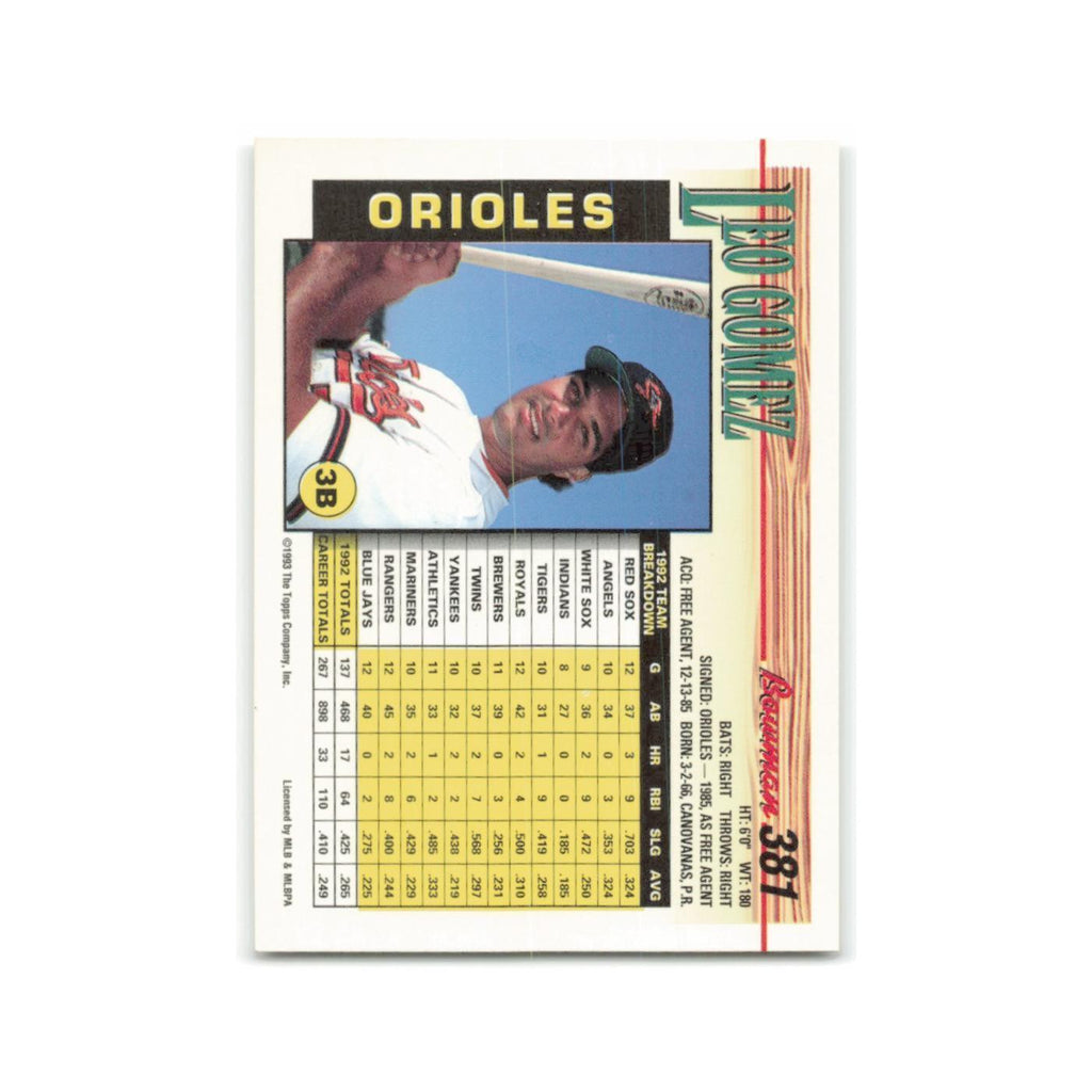 Leo Gomez 1993 Bowman #381 Baltimore Orioles Baseball Card NM