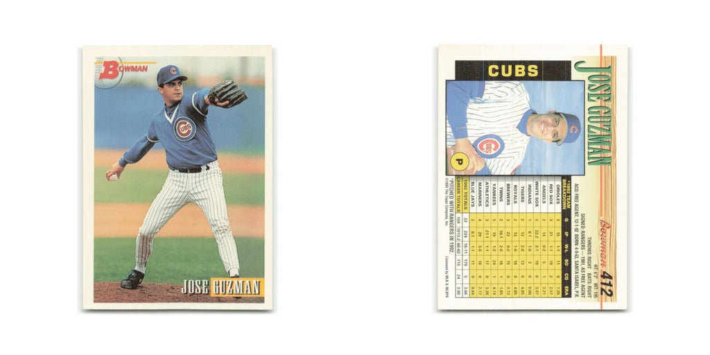 Jose Guzman 1993 Bowman #412 Chicago Cubs Baseball Card NM