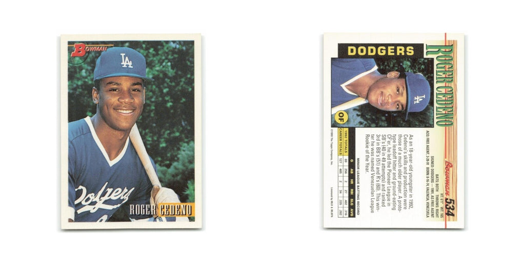 Roger Cedeno Rookie 1993 Bowman #534 Los Angeles Dodgers Baseball Card NM
