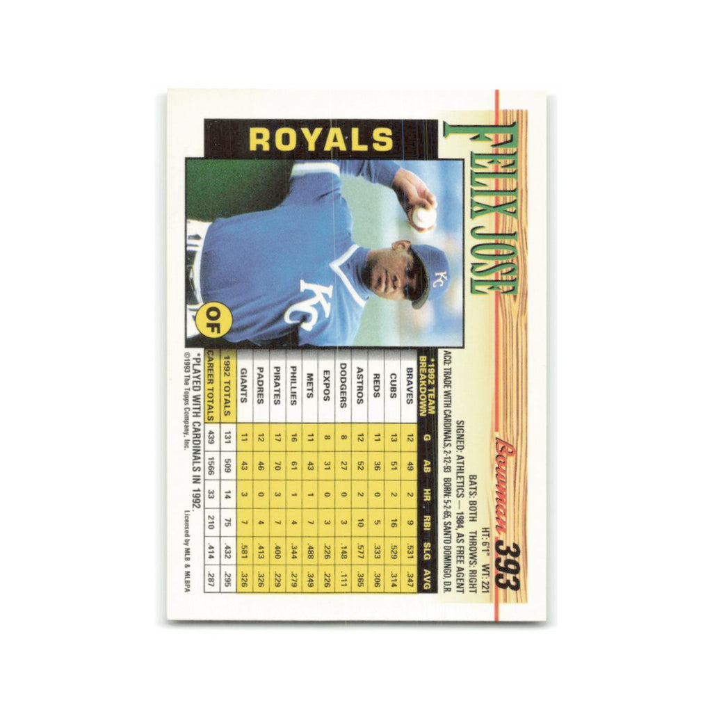 Felix Jose 1993 Bowman #393 Kansas City Royals Baseball Card NM