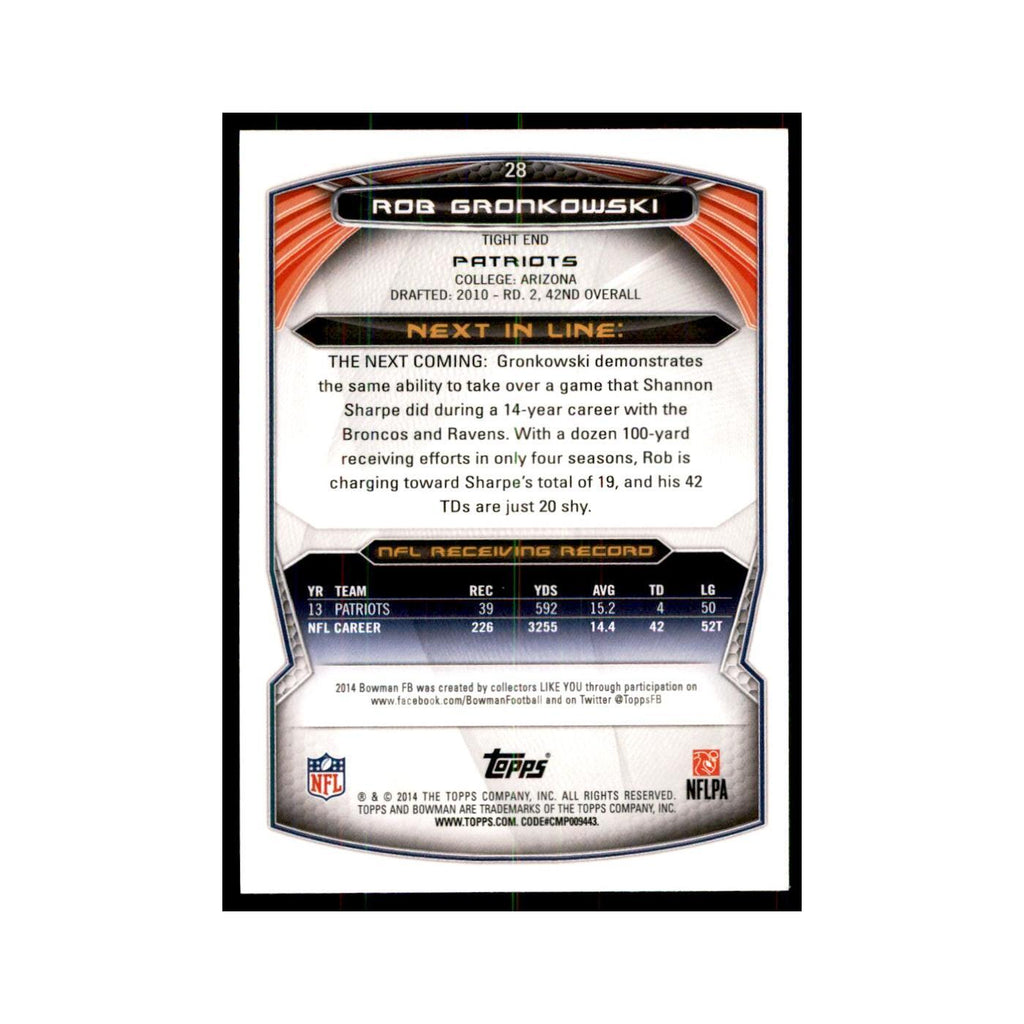 2014 Bowman Rob Gronkowski Football Cards #28