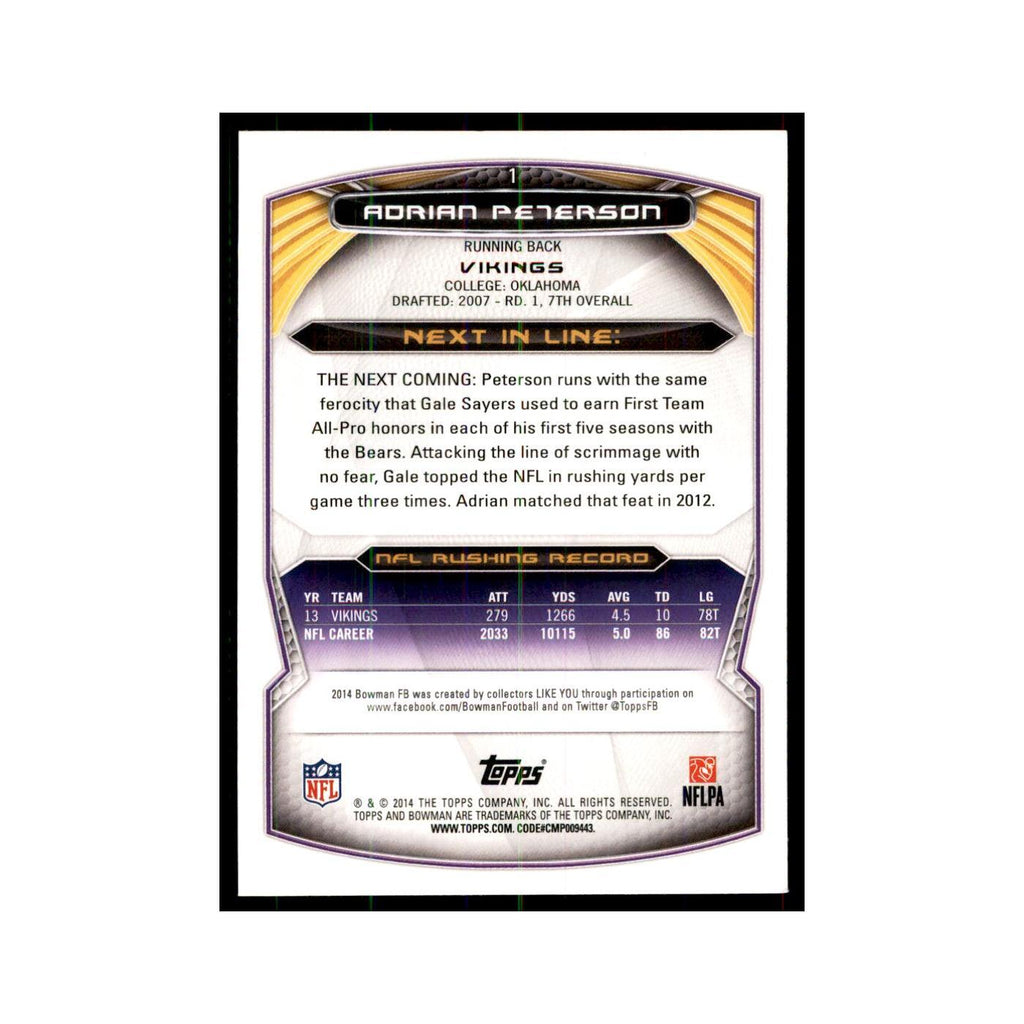 2014 Bowman Adrian Peterson Football Cards #1