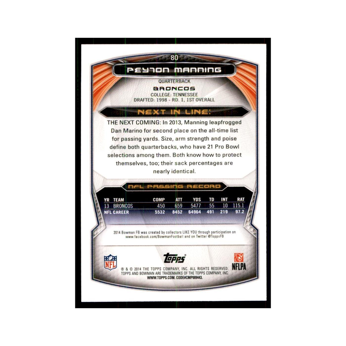 2014 Bowman Peyton Manning Football Cards #80