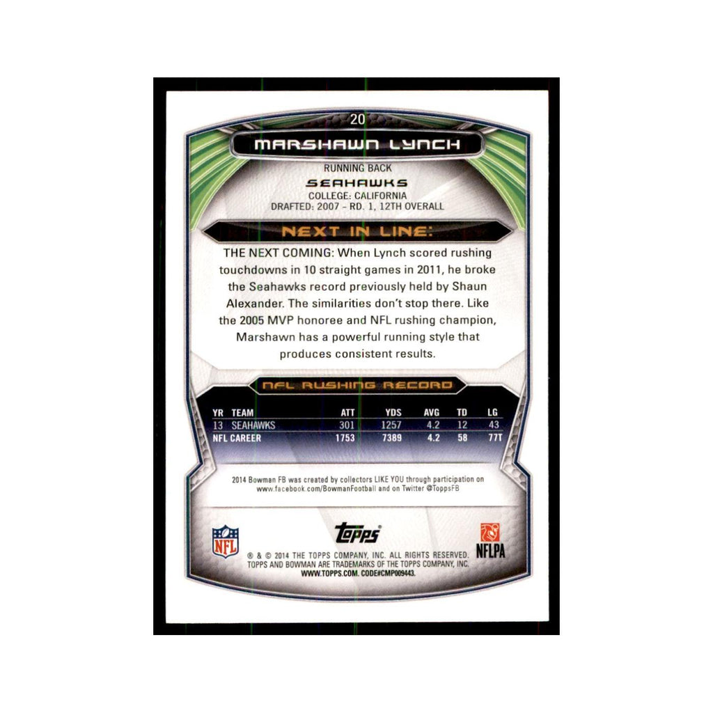 2014 Bowman Marshawn Lynch Football Cards #20